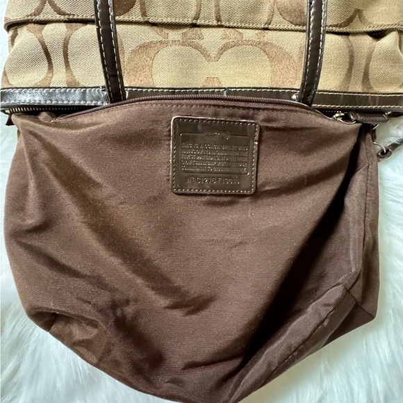 Coach Signature Stripe Tote Bag Brown and Tan Classic Style - Picture 9 of 15